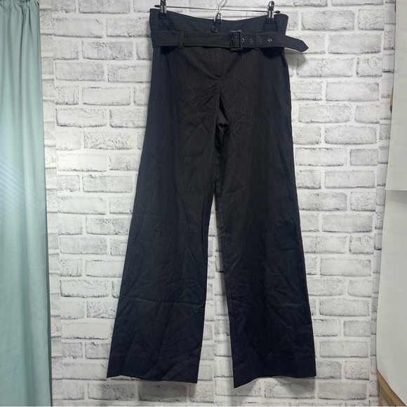 Larry Levine Belted Pin Strip Stretch Trousers 6 - Picture 1 of 8